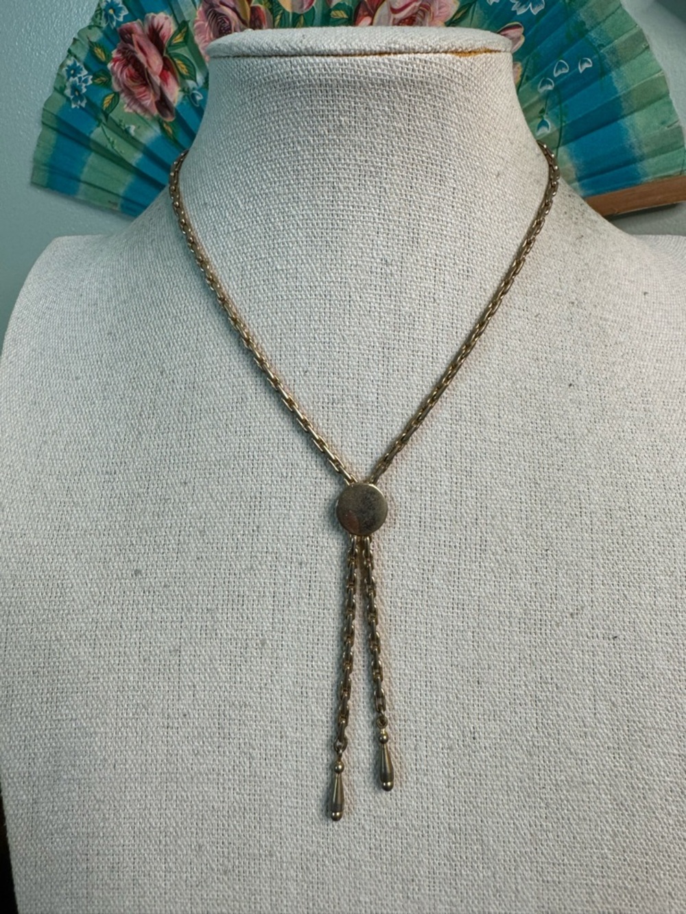 Gold Tone Choker Lariat Necklace 14” Vintage - Dafri Toronto